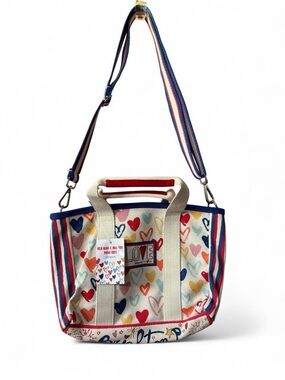Canvas Heart Print Tote Bag in Multicolor - LOVE Accent